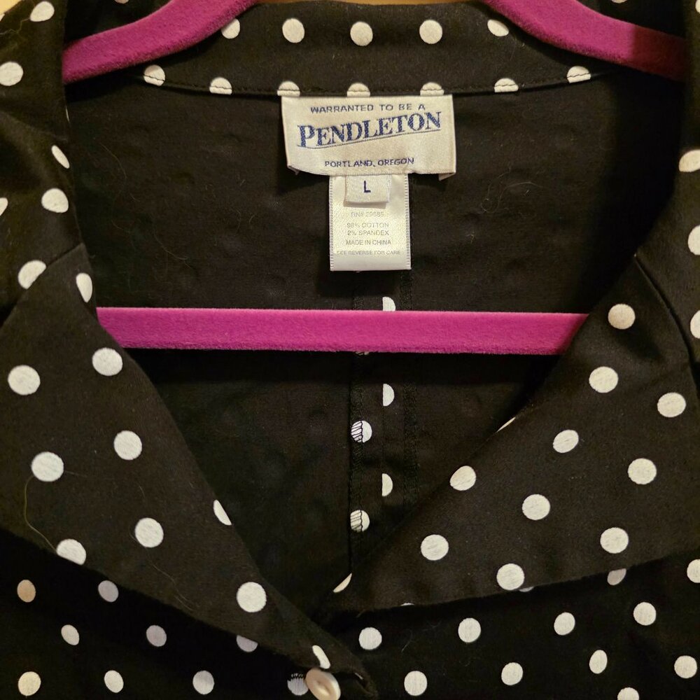 Pendleton Black Polka Dot Button Front Shirt L - image 4